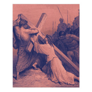 Jesus Falling Beneath the Cross Bible Faux Canvas Print