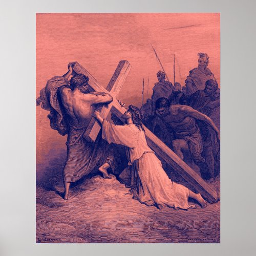 Jesus Falling Beneath the Cross  Bible Poster
