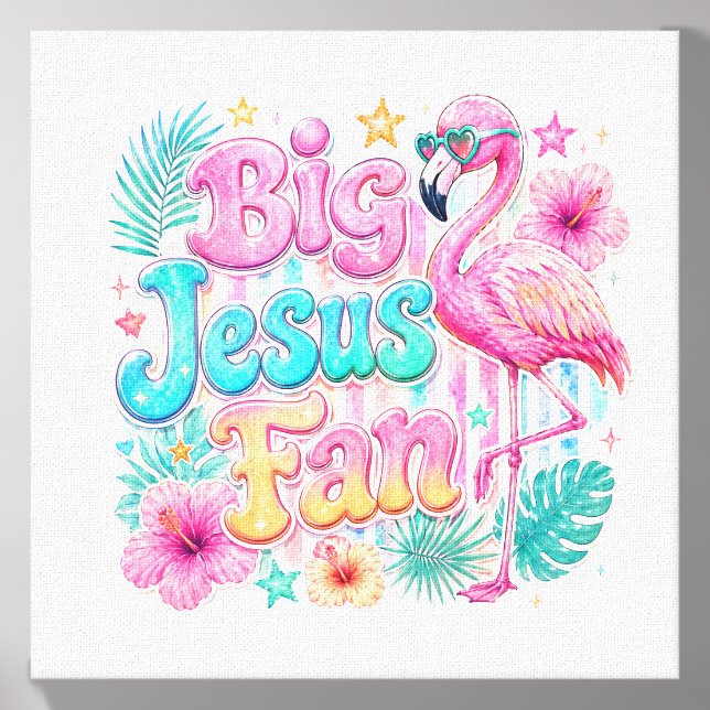 Jesus Fan with Flamingo Canvas Photo Tile (Front Set)