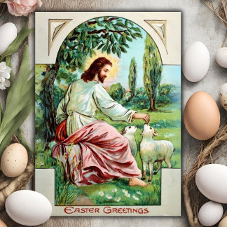 Jesus Feeding The Lambs Custom Christian Easter Holiday Card