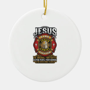 Jesus Firefighter Vintage Christian Faith Shirt Ceramic Ornament