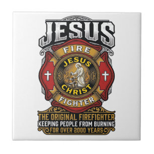 Jesus Firefighter Vintage Christian Faith Shirt Ceramic Tile