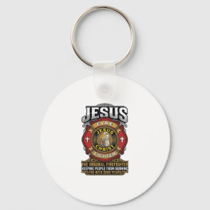 Jesus Firefighter Vintage Christian Faith Shirt Keychain