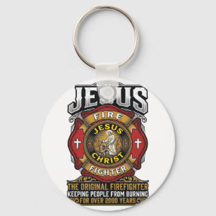 Jesus Firefighter Vintage Christian Faith Shirt Keychain