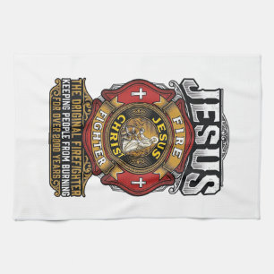 Jesus Firefighter Vintage Christian Faith Shirt Kitchen Towel