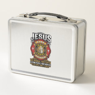 Jesus Firefighter Vintage Christian Faith Shirt Metal Lunch Box