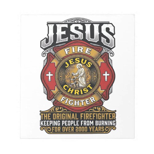 Jesus Firefighter Vintage Christian Faith Shirt Notepad
