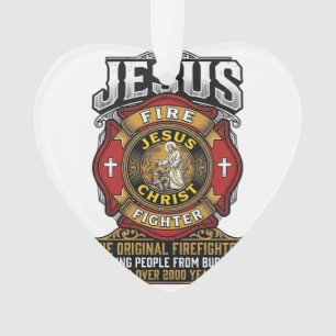 Jesus Firefighter Vintage Christian Faith Shirt Ornament