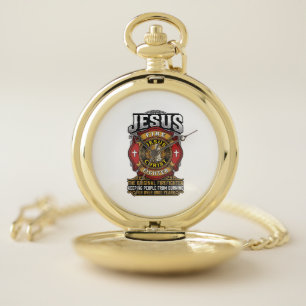 Jesus Firefighter Vintage Christian Faith Shirt Pocket Watch