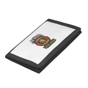 Jesus Firefighter Vintage Christian Faith Shirt Trifold Wallet