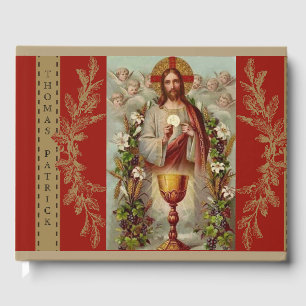 Jesus First Holy Communion Angels Lace Guest Book