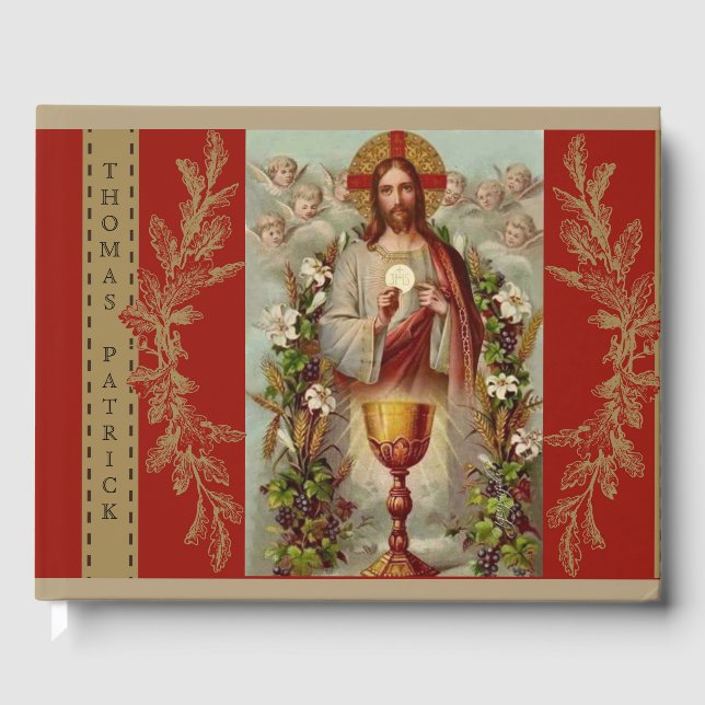 Jesus First Holy Communion Angels Lace Guest Book (Front)