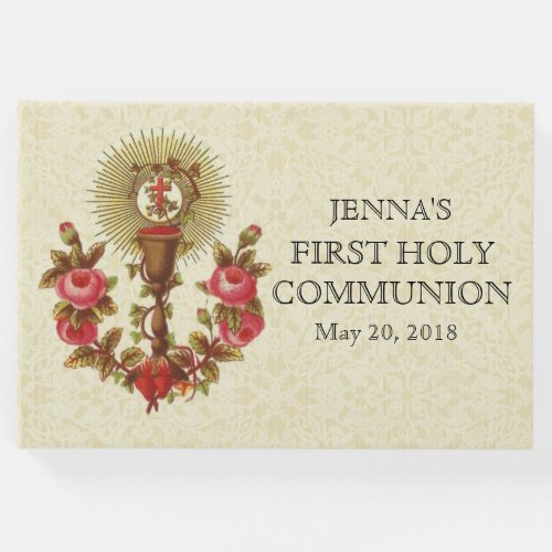 Jesus First Holy Communion Vintage Roses Guest Book