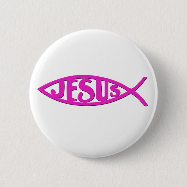 Jesus Fish (Button Pink) Pinback Button (Front)