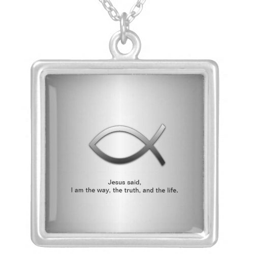 Jesus Fish Christian Ichthys with Scripture Silver Plated Necklace
