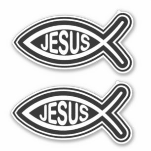 Jesus fish Christian religious symbol black white Sticker