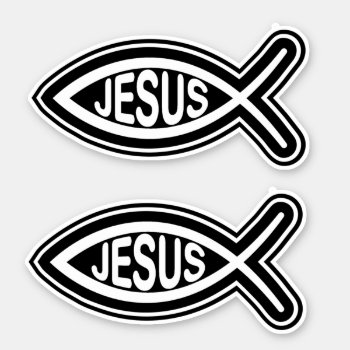 Jesus Fish Christian Religious Symbol Black White Sticker by Stickies at Zazzle
