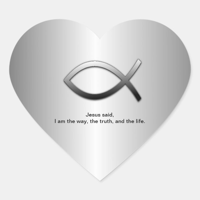 Jesus Fish Christian Scripture Way Truth Life Heart Sticker (Front)