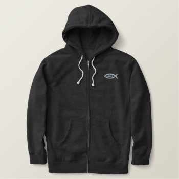 Jesus Fish Christian Symbol Embroidered Hoodie by cowboyannie at Zazzle