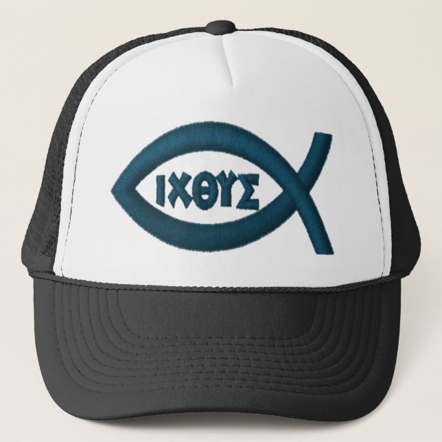 Jesus Fish Christian Symbol Trucker Hat (Front)