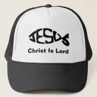 Jesus Fish Design - Christ Is Lord Black Print Trucker Hat