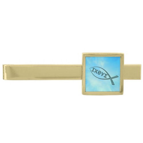 Jesus Fish Gold Finish Tie Clip