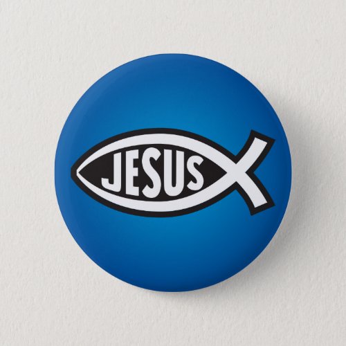 Jesus Fish Secret Symbol Ichthys ΙΧΘΥΣ Blue Button
