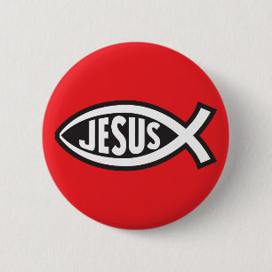 Jesus Fish Secret Symbol Ichthys ΙΧΘΥΣ God Son Red Button