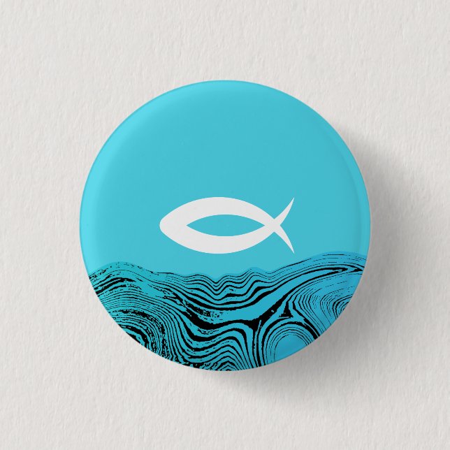 Jesus Fish Wavy Waters Button (Front)