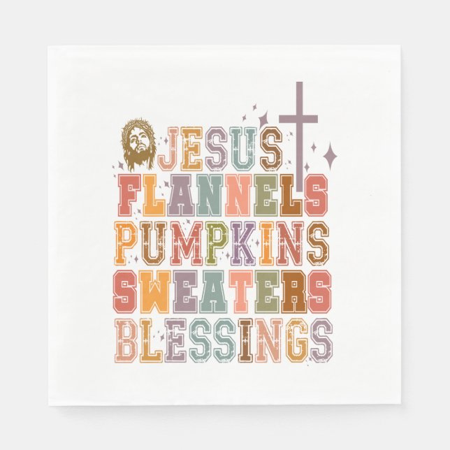 Jesus Flannels Pumpkins Sweaters Blessings Napkins (Front)