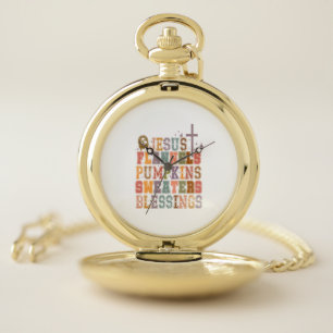 Jesus Flannels Pumpkins Sweaters Blessings Pocket Watch