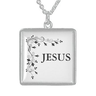 JESUS FLORAL CORNER BORDER STERLING SILVER NECKLACE