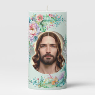 Jesus Floral Prayer for Home Protection Pillar Candle