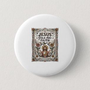 Jesus Folk Art Faith Jesus Folk Art Christian Fait Button