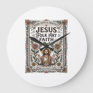 Jesus Folk Art Faith Jesus Folk Art Christian Fait Large Clock