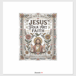 Jesus Folk Art Faith Jesus Folk Art Christian Fait Sticker