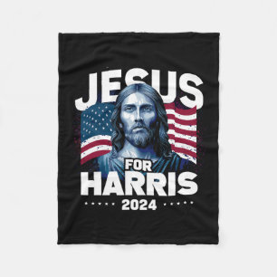 Jesus For Harris Kamala 2024  Fleece Blanket