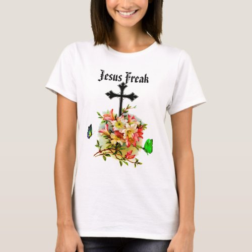 Jesus Freak flowers and a green and a rainbow T_Shirt