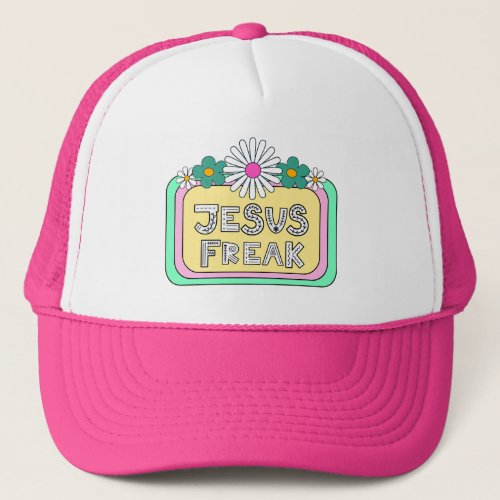 Jesus Freak mint  pink retro frame with daisies Trucker Hat