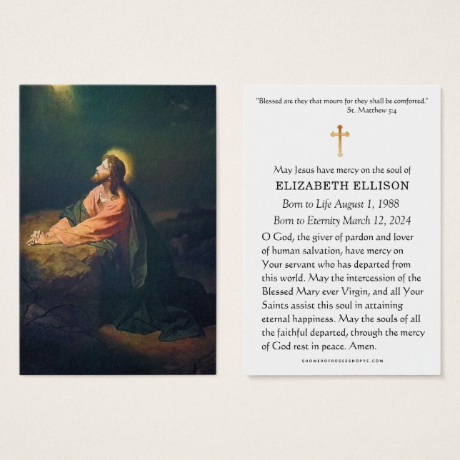 Jesus Garden of Gethsemane Funeral Prayer Card (Front & Back)