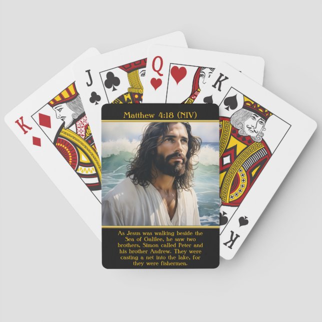 Jesus Gazes Over Peaceful Ocean Waves Poker Cards (Back)