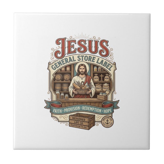 Jesus General Store Label Jesus General Store Chri Ceramic Tile (Front)