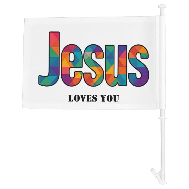 "Jesus" geometric design Car Flag (Back)