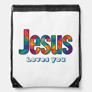 Jesus geometric design drawstring bag