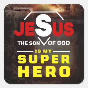 Jesus Gift, Christian Gift, Jesus Is My Superhero Square Sticker