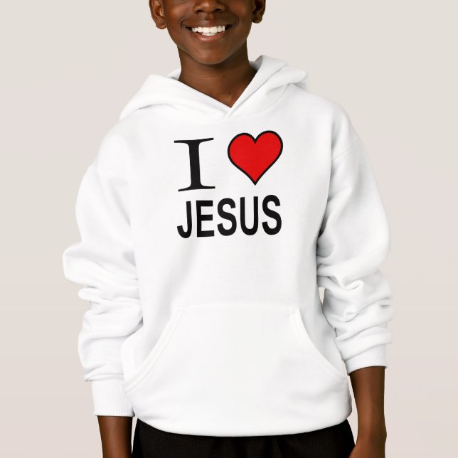 Jesus gifts I love Jesus logo on a hoodie (Front)
