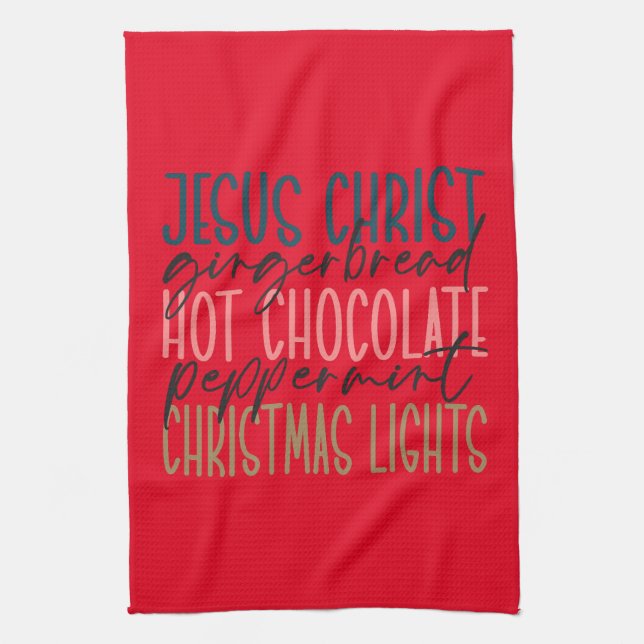 Jesus Ginger Bread Hot Chocolate Christmas Lights Kitchen Towel (Vertical)