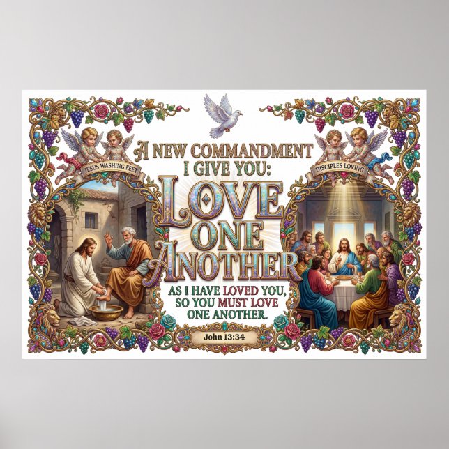 Jesus Gives New Commandment Love One Another Poster (Front)