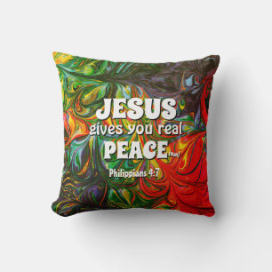 JESUS GIVES REAL PEACE   Abstract Christian Throw Pillow