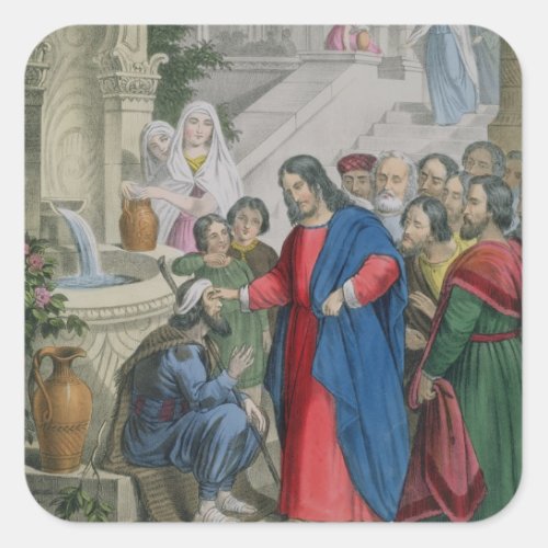 Jesus Gives Sight to One Born Blind from a bible Square Sticker